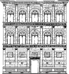 Рисунок фасада палаццо Ручеллаи во Флоренции. Реконструкция П. Санпаолези